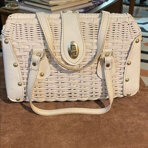 Vintage White Woven Studded Handbag